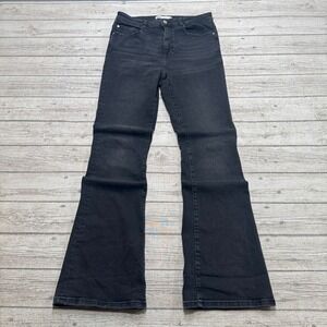 Zara Jeans Women's 10 Black Faded Denim Flared High Rise Slim Fit Bell Bottoms